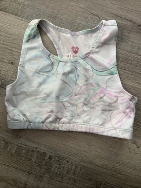 Girls' Marble Print Racerback Crop Top - White with Mint & Lavender